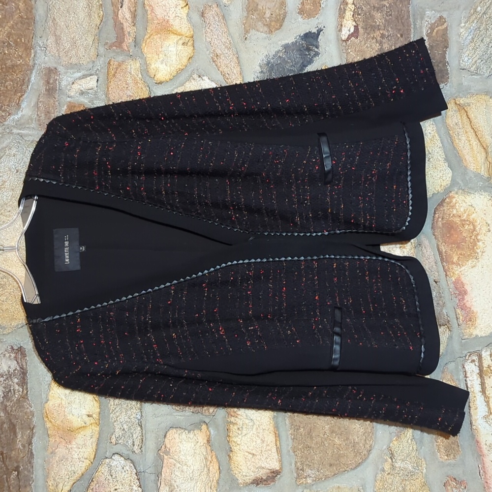 Lafayette 148 Womens Tweed Jacket Black Multi Color Wool Blend